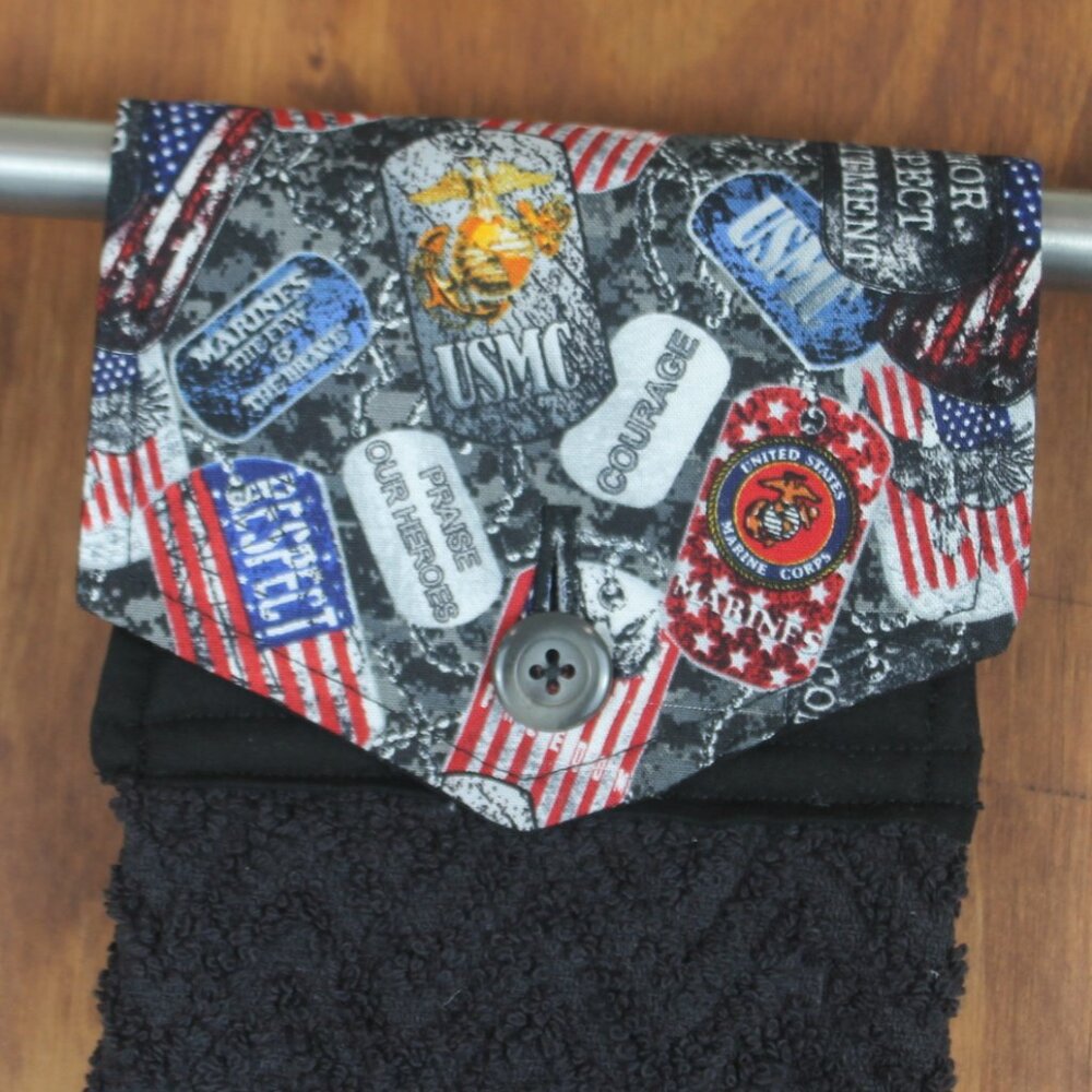 UNITED STATES MARINE CORPS  HAND TOWEL HANDMADE HANGING KITCHEN BLACK COTTON